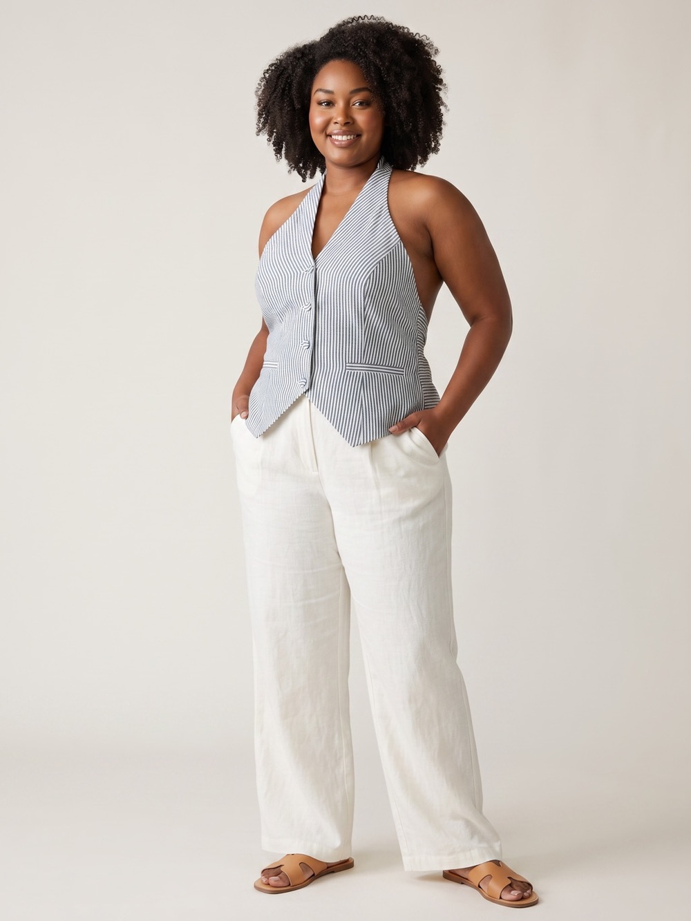 Fashion Nova Striped Halter Button-Front Camisole NWT